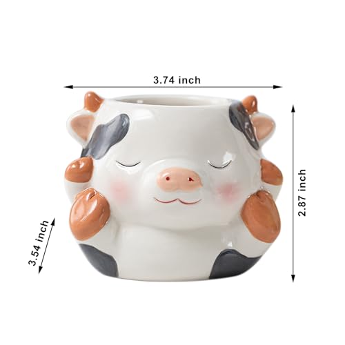 DIYOMR Cute Animals Planter, Mini Ceramic Cartoon Animal Shaped Succulent Flower Pot Indoor Air Plants Holder, Smooth Shiny Decorative Flower Cactus Planter - Plants Not Included (Milk Cow) - color: Milk Cow