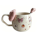 Cute WhiteCat Ceramic Coffee Mug with 3D Bow & Bow Spoon - color: D, size: Large
