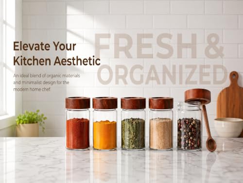 6‑Pack Small 8 Fl Oz (240 ml) Glass Jars w/Wood Lids & Spoons - color: M-lucency, size: 8 fl oz