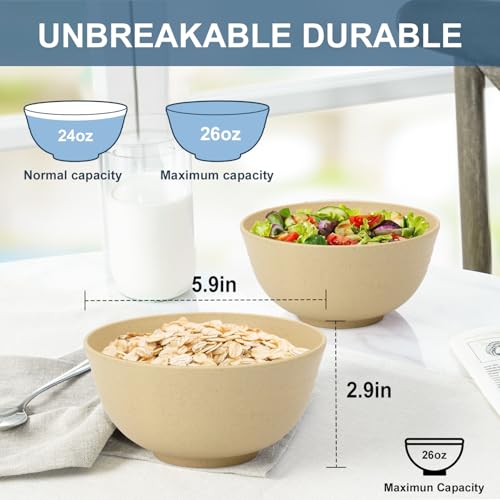 26oz Soup Bowls Set of 6, Unbreakable Cereal Bowls - Beige - color: Beige, size: 26 oz