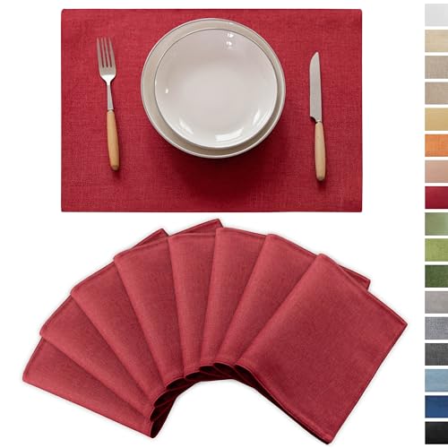 Demetex Red Placemats Set of 8 Fade Resistant Linen Placemats Modern Decorative Table Placemat for Holiday Wedding Birthday, 13x19 inch, Wine Red - color: Red, size: Placemats set of 8