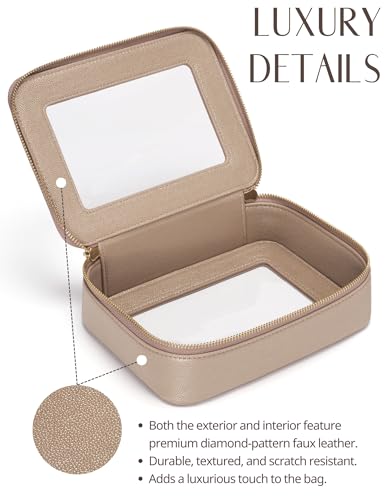 Popvibe Clear Makeup Bag Travel Cosmetic Case Transparent Toiletry Bag with Zipper, Portable Make Up Organizer Traveling Compact Car Bag for Essentials, Gold, Medium - color: Gold, style: Medium Moda