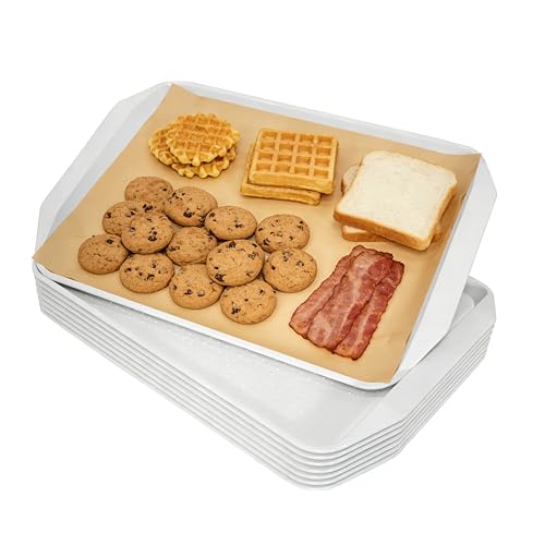 TP 17x12 Inch Plastic Serving Trays Set of 8, Durable Serving Platters with Anti-Slip Dots, BPA-Free Stackable Food Tray for Party, Family Gathering, BBQ,White - color: White, size: 17inch
