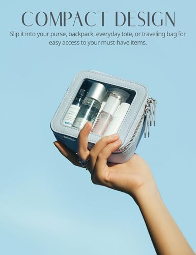 Popvibe Clear Makeup Bag Travel Cosmetic Case Transparent Toiletry Bag with Zipper, Portable Make Up Organizer Traveling Compact Car Bag for Essentials, Light Blue, Mini - color: Light Blue, style: Mini Chic
