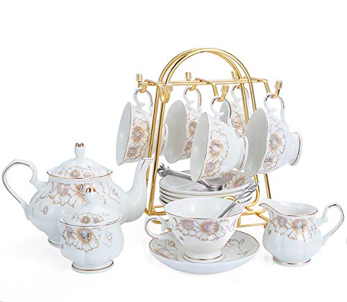 CHENP.HMC Tea Set 22-Piece Porcelain Ceramic Coffee(Chrysanthemum) - color: White Yellow