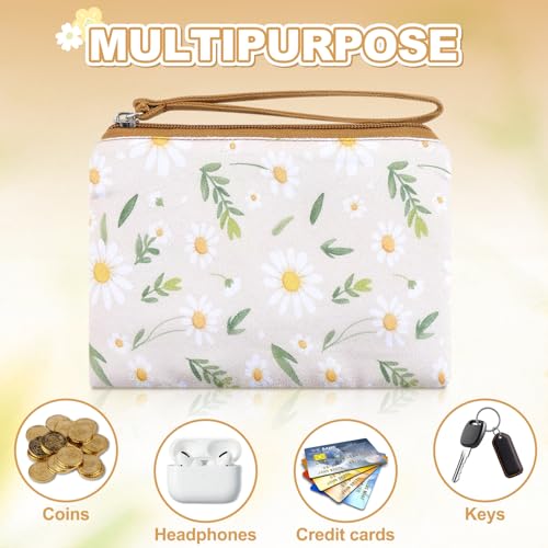 Cotton Floral Small Organizer Bag Coin Purse for Women with KeyChain Small Prints Zipper Change Purse coin Pouch Card Holder Wallet Clutch for Women Girls - color: Yellow