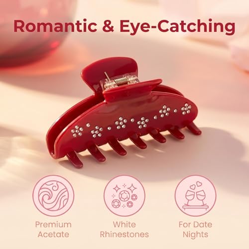 Red Claw Clips Acetate Big Hair Clips for Women Thick Hair 4In - color: red