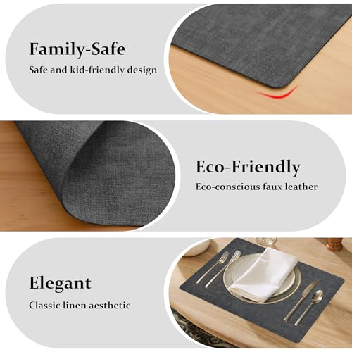 FROMHEART Faux Leather PU Placemats Set of 4 (Dark Grey,11.8" x 17") - color: Dark Grey, size: Set of 4
