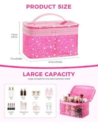 Star Clear Makeup Bag, Waterproof Travel Cosmetic Bag Toiletry bag,Pink - color: Pink