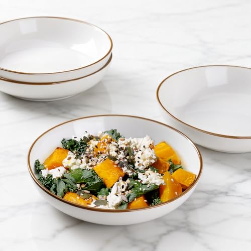 AmorArc 8.5’’ Ceramic Pasta Bowls Set of 4, 36oz Large Stoneware Bowls Set - color: Pearl White, size: Set of 4