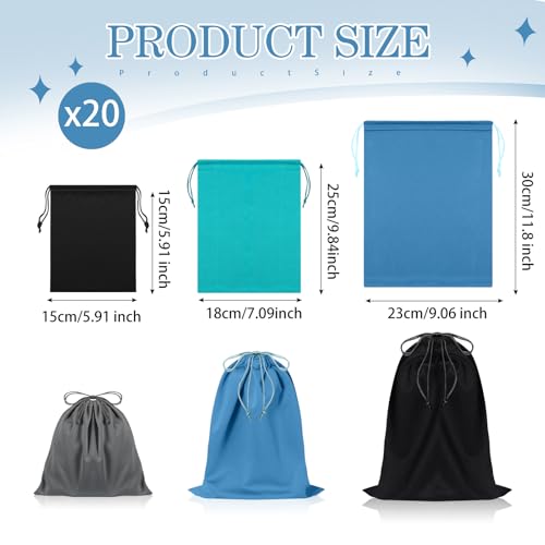 20 Pcs Satin Game Storage Bags for Women Men, S,M,L, Blue Gray Black - color: Blue Gray Black, size: S,M,L