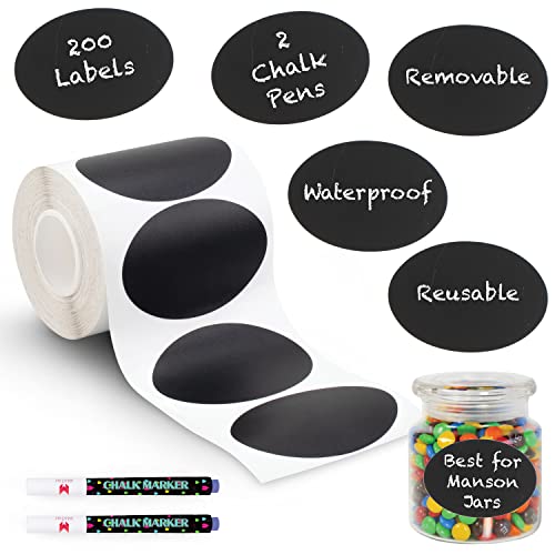 Mantah Oval Chalkboard Labels 200pcs with 2 White Chalk Marker, Reusable Waterproof Chalk Label for Storage Bin, Labels for Food Container, Label for Jars, Containers - size: 200 PCS, Oval Shape