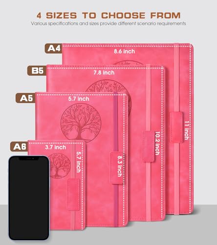 Biuwory B5 Leather Journal Notebook, 256 Lined Pages, Hardcover 7.8"×10.2" - color: Pink, size: Lined-256 Pages (7.8"×10.2")