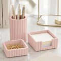 Modern Aesthetic Desk Accessories Set of 3 - Pink Concrete Organizers - color: Pink