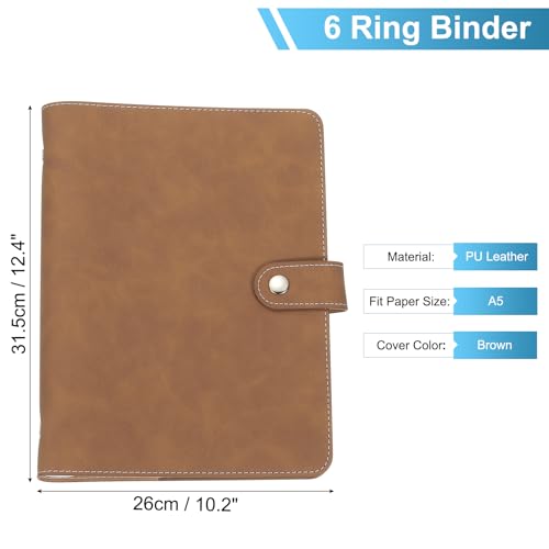 PATIKIL A5 PU Leather Binder Cover, 6 Ring Loose Leaf Binder Protector, Brown - color: Brown, size: A5