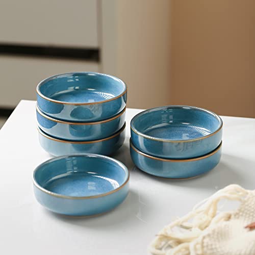 Selamica Ceramic 3.3 Inch Soy Sauce Dish Dipping Bowls Side Dishes Small Appetizer Pinch Bowls for Condiments, Sushi, Ketchup, BBQ-Set of 6(Ceylon Blue) - color: Ceylon Blue, size: 3.3 Inch, Set of 6