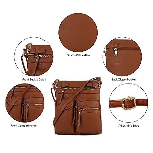 SG SUGU Katie Lightweight Medium Crossbody Bag Shoulder Bag with Multi Pocket for Women - color: Tan