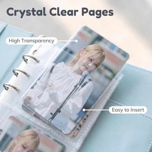 A5 Kpop Photocard Binder, 6 Ring Binder Collector’s Album with 240 Card Slots, PU Leather Binder Cover for Organizing K-Pop, Trading Cards, Game Cards & Memorabilia (Mint Blue) - color: Mint Blue