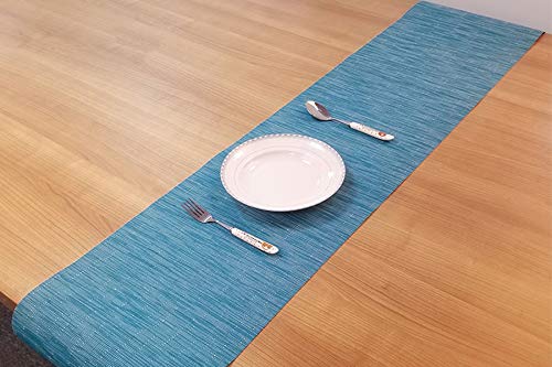SHACOS Woven Vinyl Table Runner Indoor Outdoor 12x71 inch Kitchen Dining Table Runners Wipe Clean Washable PVC Table Runner, Teal Blue - color: Teal Blue, size: Table Runner 12 x 71 inch