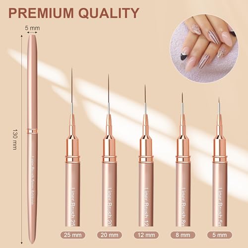Artdone Metallic Nail Art Pens, Liner Brushes Set, 5PCS Gold Nail Tools - color: Copper Liner Brush Set