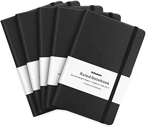 Huhuhero 5 Pack Lined Journal Notebook, A5 College Ruled 5"×8.25", Black - color: Black, size: 5