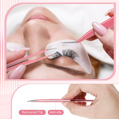 Honoson 9 Pcs Curved Pointed Craft Tweezers Precision Tweezer,Pink - color: Pink