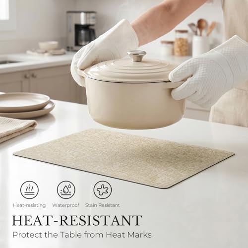 Romanstile Vinyl Placemats Set of 6, Reversible Faux Leather Wipeable Table Mats - color: Grey-beige, size: PCS4