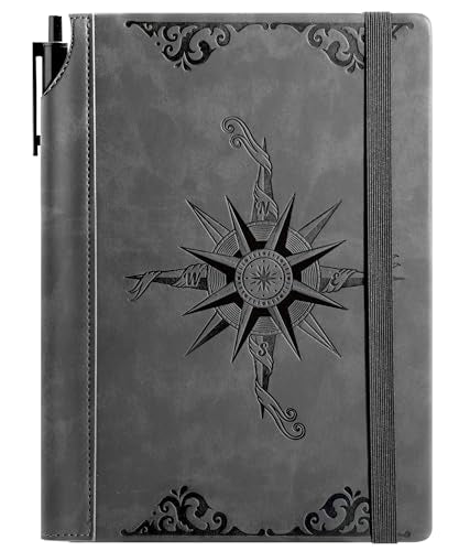 CAGIE Compass Leather Journal for Men, A5 Lined Notebook Writing Gift - color: Gray