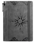 CAGIE Compass Leather Journal for Men, A5 Lined Notebook Writing Gift - color: Gray