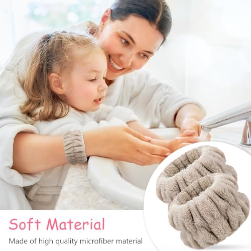Chuangdi 4 Pairs Wrist Bands for Washing Face Microfiber,Khaki, Beige - color: Khaki, Beige