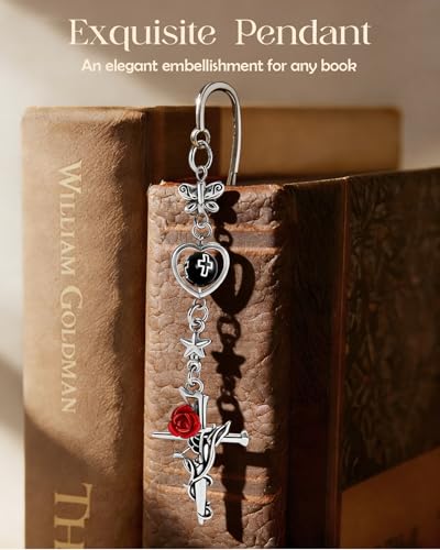 Buleens 2 Pack Bookmarks for Women Reading - Book Marks for Readers Book Lovers, Goth Sliver Cross Personalized Metal Bookmark with Pendants, Pretty and Aesthetic Book Accessories Reading Gifts - color: Sliver Gold Gothic Cross