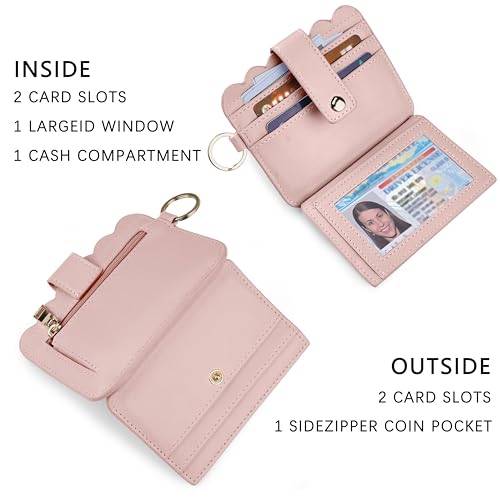 Wristlet Wallet for Women with Keychain – RFID Card Holder Small Wallet Wristlet with Key Ring - color: Pink, style: Classic