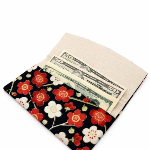 Cute Women's Cash Wallet [ Made in Japan ] Traditional Edo Komon Design (Cash Envelop Wallet) (Modern plum blossom (black)) - style: Modern Plum Blossom (Black)