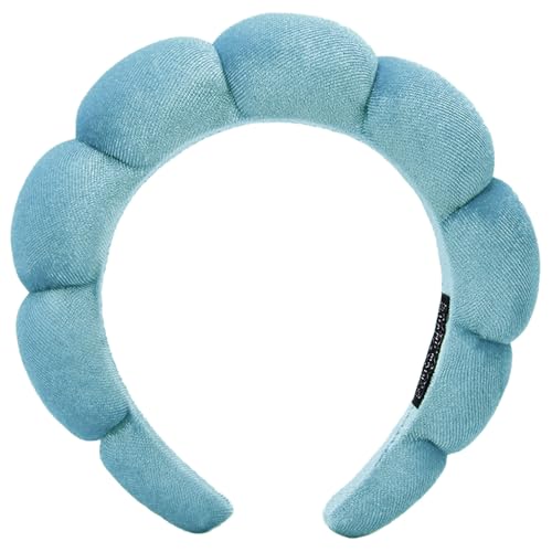 AOENJIE Spa Headbands for Washing Face or Makeup, Sponge Bubble Skincare Headbands, Puffy Terry Cloth Hairband for Women, Skin Care Makeup Headwear Hair Accessories for Girls - color: Cyan blue