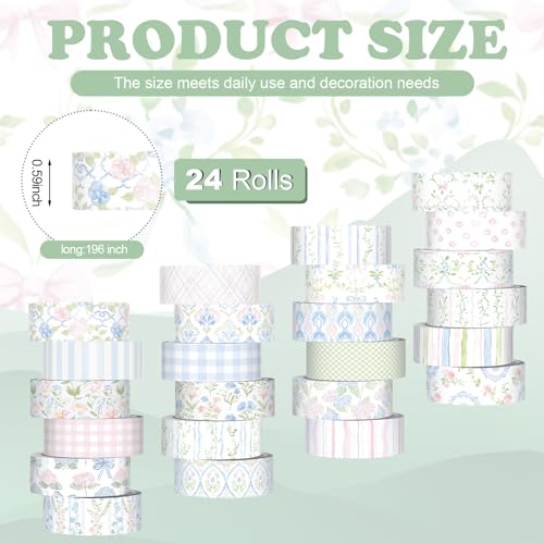 Gueevin 24 Rolls Floral Washi Tapes Set Scrapbook Supplies, Flower and Bows - style: Flower and Bows