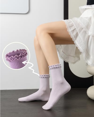 DQCUTE Women's Ruffled Ankle Cotton Crew Socks, 6 Pairs - color: White (6 Pairs)