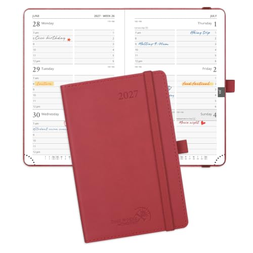 POPRUN Pocket Calendar 2027 for Purse, Weekly & Monthly Planner Pocket Size - color: Burgundy, size: Pocket-4" x 6.25", style: Calendar Year 2027