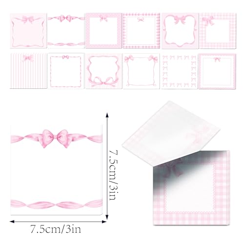 Pink Bow Pattern Sticky Notes 240pcs Adhesive Sticky Stickers DIY for Office School Notepad Memo Pads Supplies, 3 * 3inch