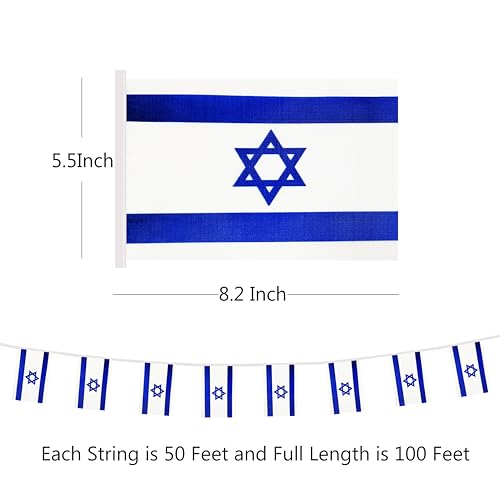 100 Feet Israel String Flag, 76 Pcs Israeli Banner Flag, Small Mini World Banner Flags for Sports Events, Bars Decorations, School Festivals, Party Decorations, Celebrations (Israel) - color: Israel