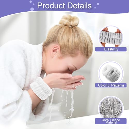 4Pcs Microfiber Wrist Bands for Face Washing - Absorbent Towel Wristbands for Women, Prevents Water from Spilling Down Arms