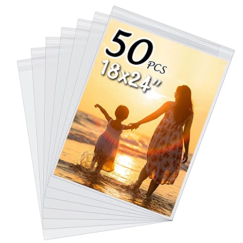 50 Pack Acid-Free Crystal Clear Sleeves Storage Bags for 18x24 Art Prints - size: 18x24 50 Pack