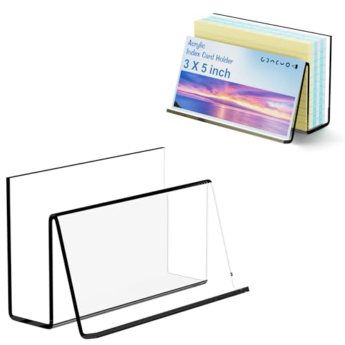 Boloyo Acrylic Index Card Display Holder, 3 X 5 inch, 2PC Clear Cards Holder Stand Organizer Desktop Business Card Holders for Home Office School Desktop Card Storage 200 Capacity - color: 3 X 5 inch, size: 2PC