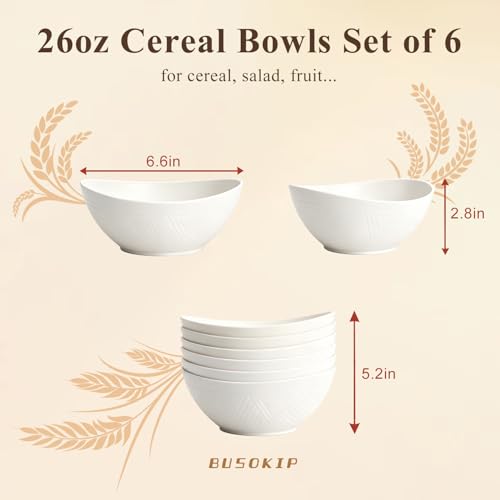Soup Bowls Sets of 6, Unbreakable Wheat Straw Bowls 26oz - White - color: White, size: 26 oz (6 PCS)
