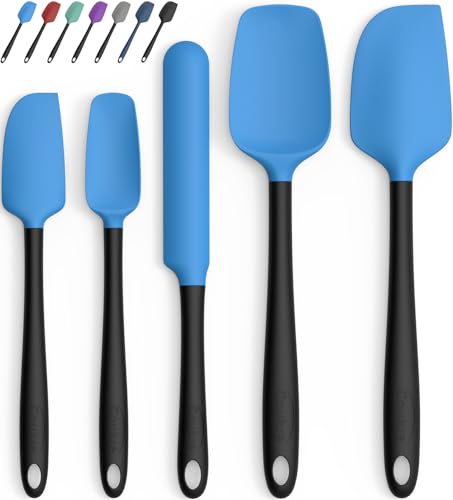 Coukre Silicone Spatula Set of 5,High Temperature Resistant, Food Grade Silicone, Dishwasher Safe, for Baking, Cooking (Blue Black) - color: Blue/Black