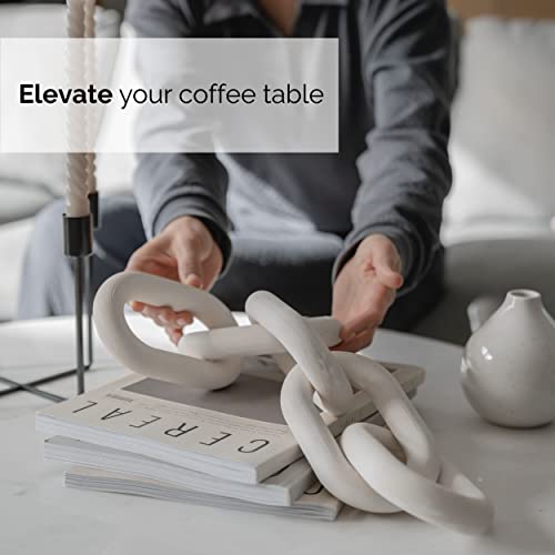 PEAKOLY Wood Chain Link Decor - White Wooden Decorative Objects for Shelves, Coffee Table Sculpture, Book Shelf Accessories, Modern Shelf Decor Accents, Console or Entryway Table Decorations - color: Whitewashed