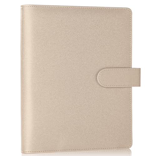 Antner A5 Binder 6 Ring Refillable Notebook Budget Planner Cover for Cash Organizer, PU Leather Loose Leaf Kpop Photocard Holder Small Binder for A5 Planner Inserts with Magnetic Buckle, Glitter Gold - color: Glitter Gold