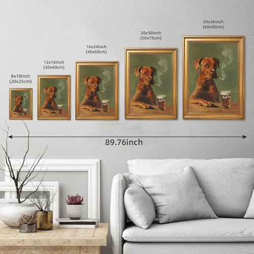 EQUEEN Ruff Day Funny Dog Poster Wall Art Wall Decor Vintage Beer Theme Canvas Print Retro Bar Art For Man Cave Game Room16x24inch Golden frame - color: style-4, size: 16"L x 24"W