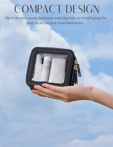 Popvibe Small Clear Makeup Bag for Purse, Travel Cosmetic Case, Black, Mini - color: Black, style: Mini Chic
