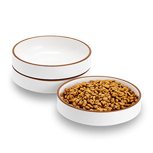 Cottagecore 5 inch Ceramic Cat Food Bowl, White, 3 Bowls Set - color: White