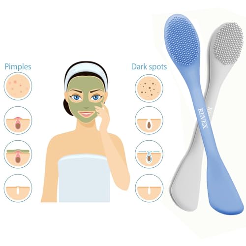 REVEX Pore Cleaning Brush,Face Scrubber,Exfoliating Pore Scrubber,Silicone Face Mask Applicator,Mask Applicator Tool for Facial Mud,Face Brush for Women Men. (Sky Blue+Gray) - color: Sky Blue+Gray